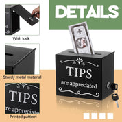 Vesici Metal Tips Jar – 6" x 4" x 5" Donation & Cash Collection Box, Black Metal Container for Bars