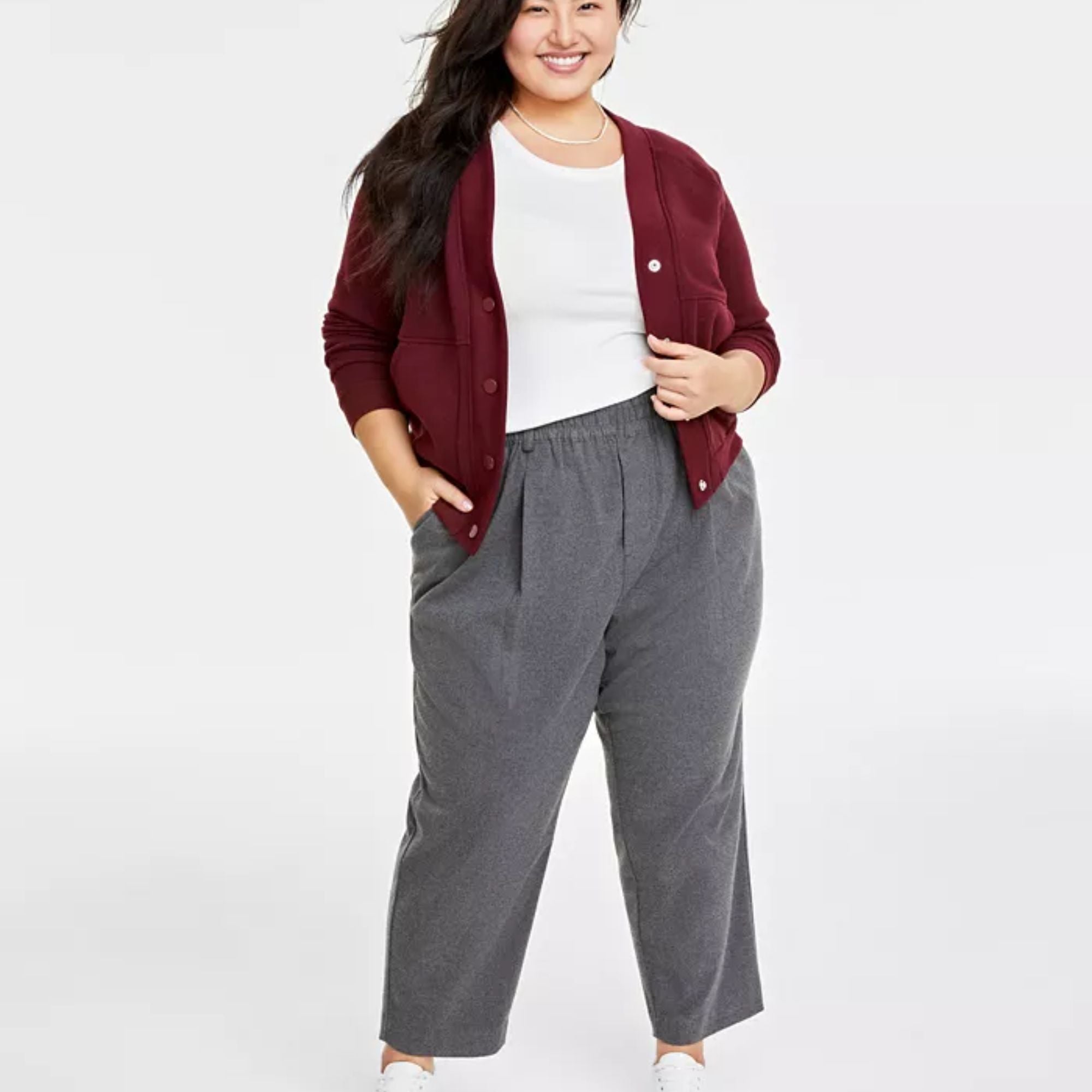 On 34th Plus Size Brushed Relaxed Ankle Pants - Grey 3X