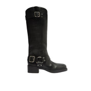 Arezzo Women's Black Leather Knee-High Boots with Buckle Detail – Size 8.5M