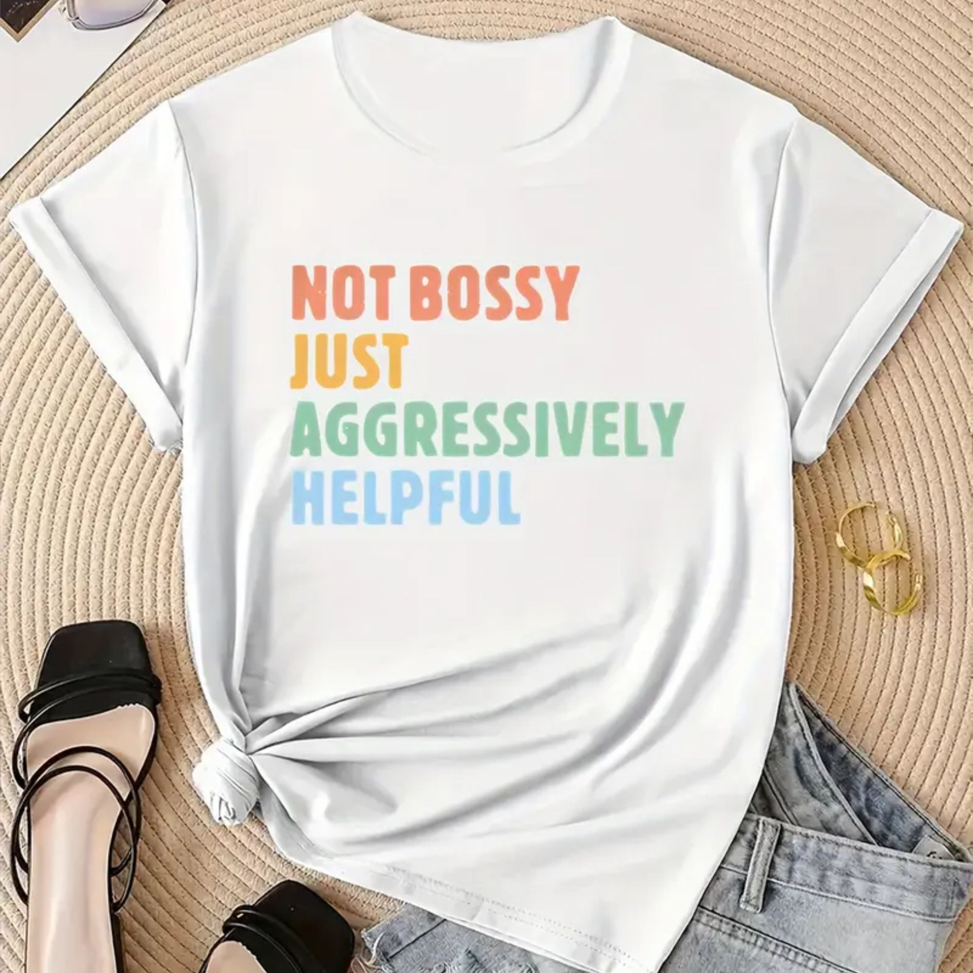 Women's Casual Sporty T-Shirt with Unique Letter Print - Medium