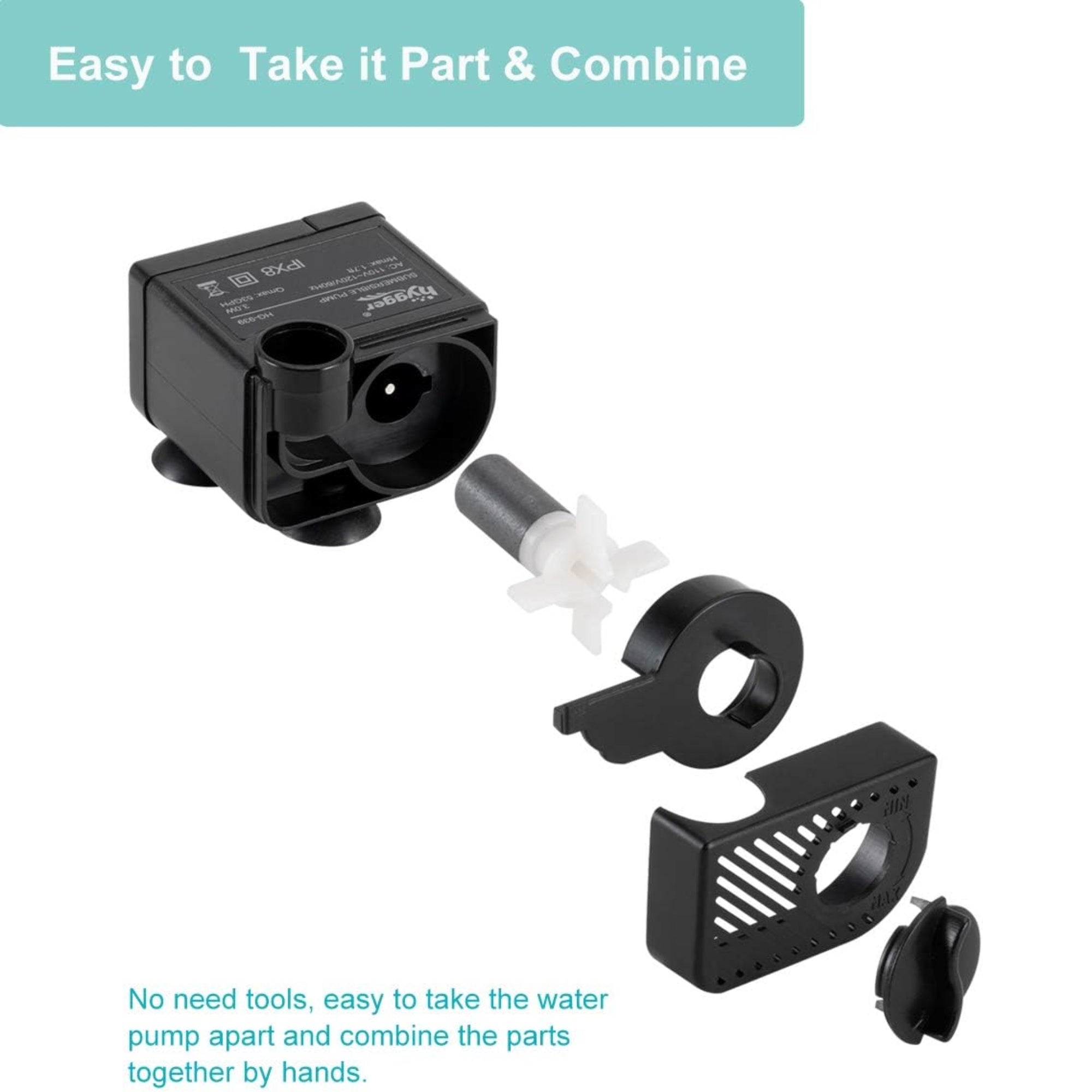 Hygger Ultra Quiet 53GPH Submersible Mini Water Pump – 3W, 2 Nozzles Included, for Aquariums – Black