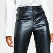 Bar III Women's Faux-Leather Straight-Leg Pants – Deep Black, Size 10