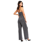 Bar III Women's Cowl Neck Metallic-Knit Jumpsuit – Silver, Size - S