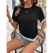 Women's Summer Knit T-Shirt with Sequin Detail - Size Medium