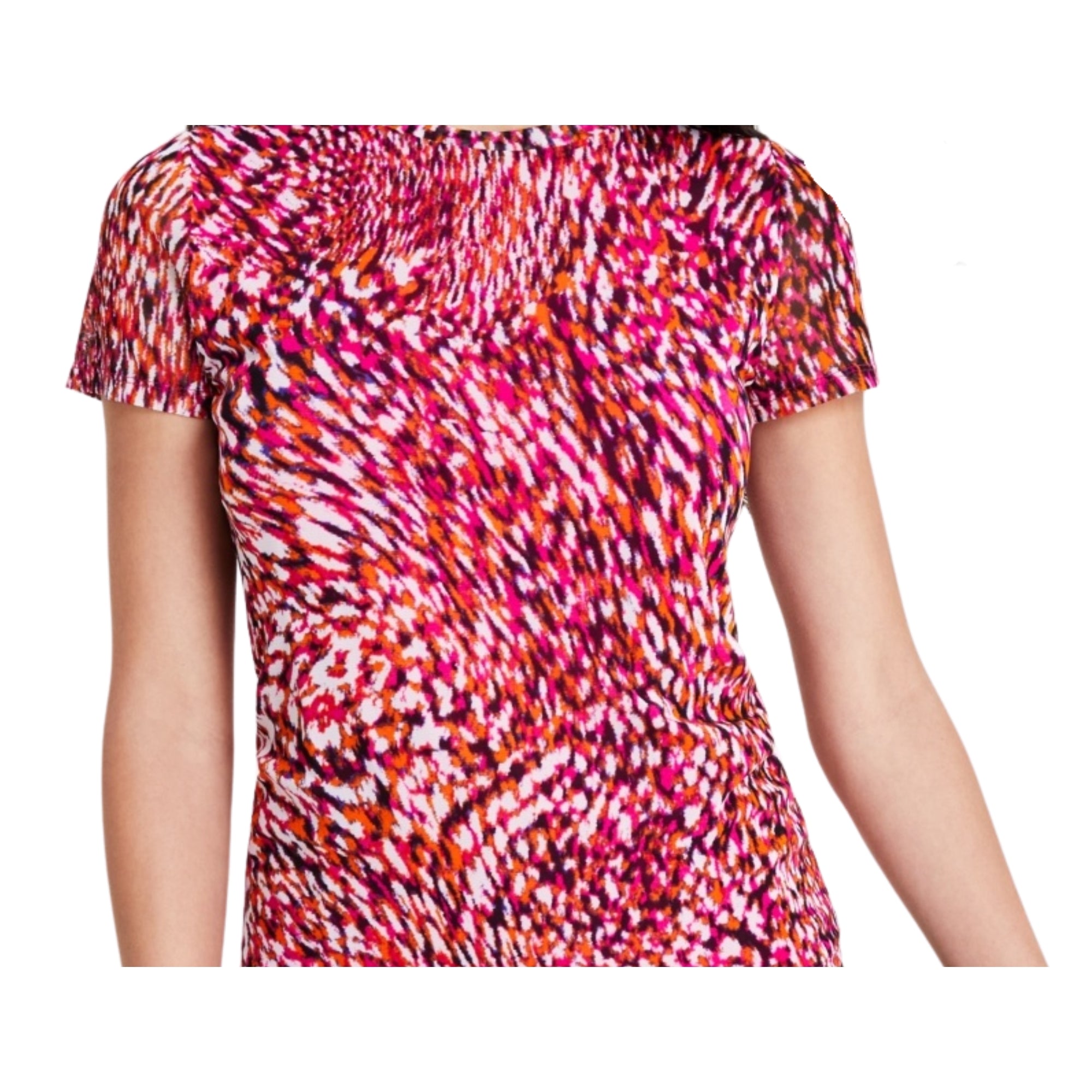 Bar III Women's Printed Short-Sleeve Mesh Top – Sunset Rose, XXS