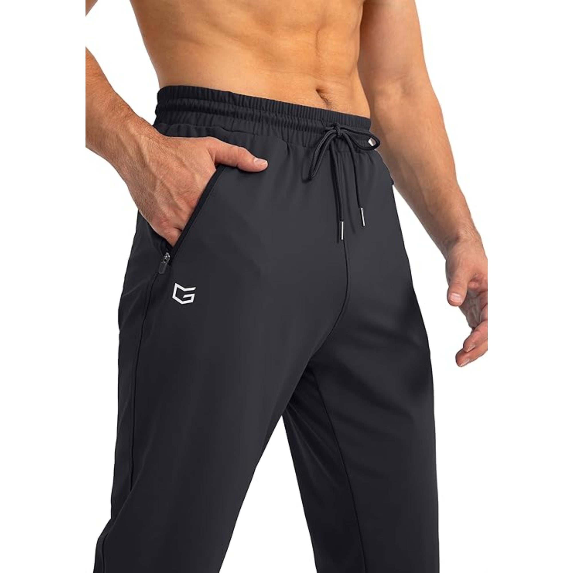 Men's Tapered Jogger Sweatpants with Zipper Pockets – Athletic Workout Pants, XXL, Black