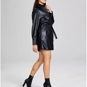 And Now This Women's Belted Faux-Leather Shirtdress – Black, Size - Large