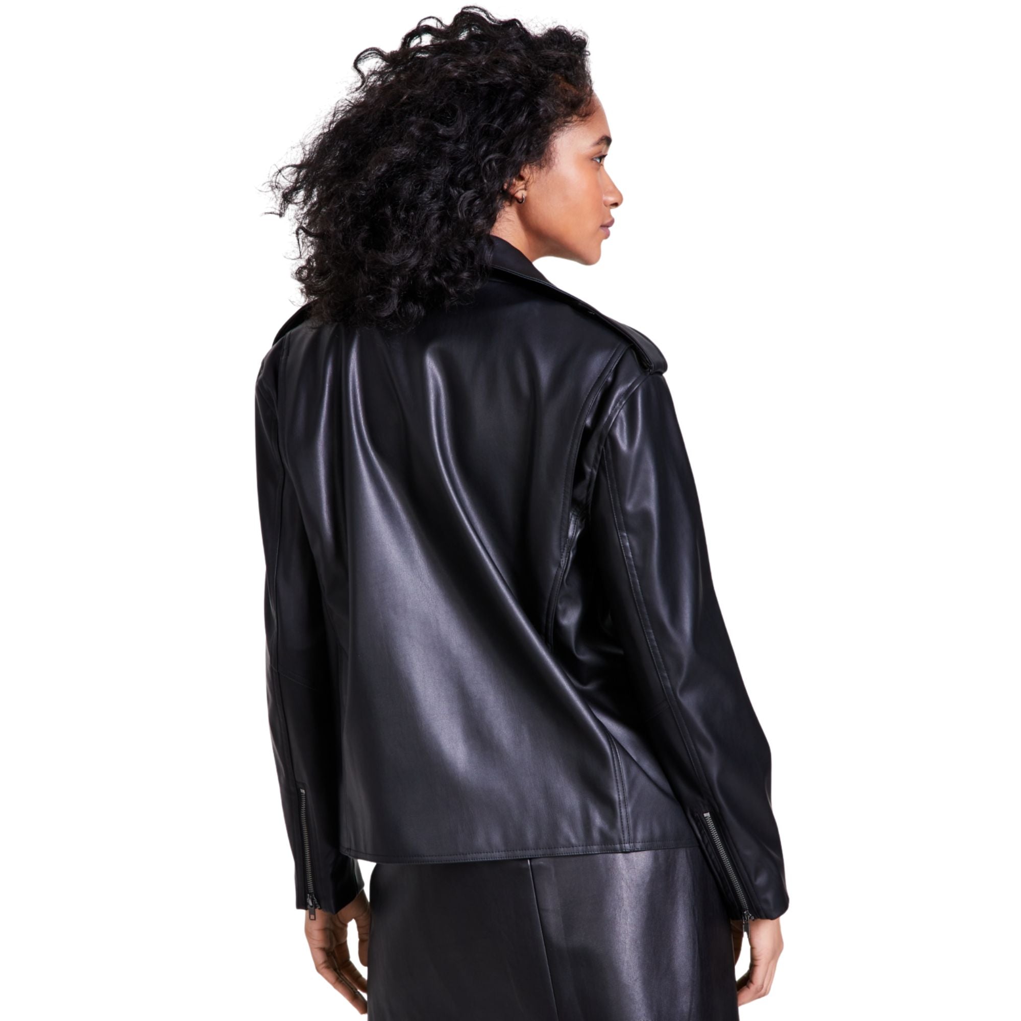 Bar III Women's Faux-Leather Jacket – Deep Black, XXS