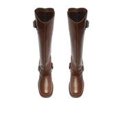 Arezzo Women's Clara Knee-High Leather Motorcycle Boots – Brown, Size 8.5