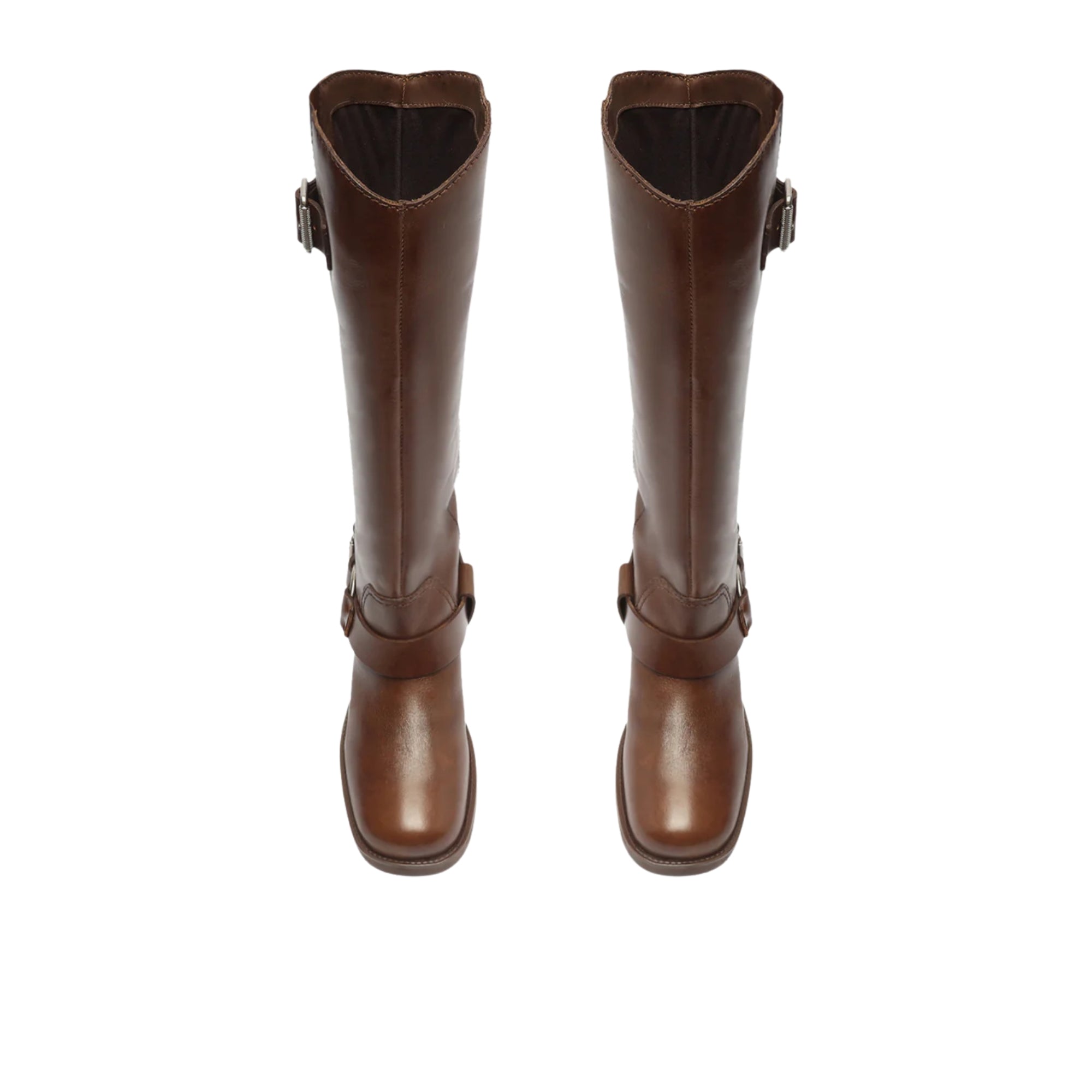 Arezzo Women's Clara Knee-High Leather Motorcycle Boots – Brown, Size 8.5