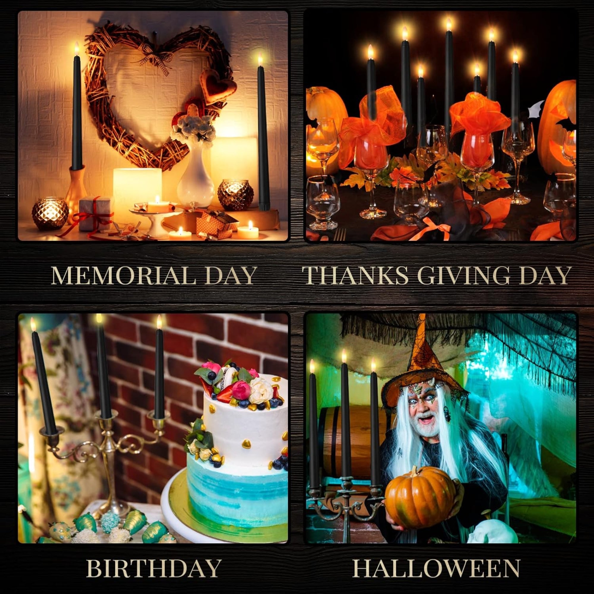 Macarrie 24-Pack Flameless Taper Candles – 11" Battery Operated LED Candlesticks – Black