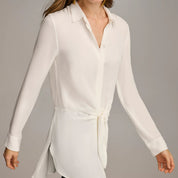 Donna Karan Women's Long-Sleeve Tie-Waist Top – Cream, Size M