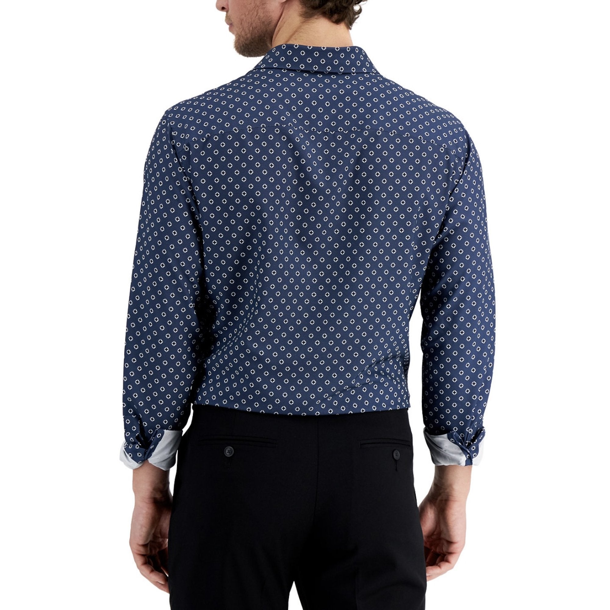 Alfani Men's Geo Print Slim Fit Button-Down Shirt – Blue, Size Large