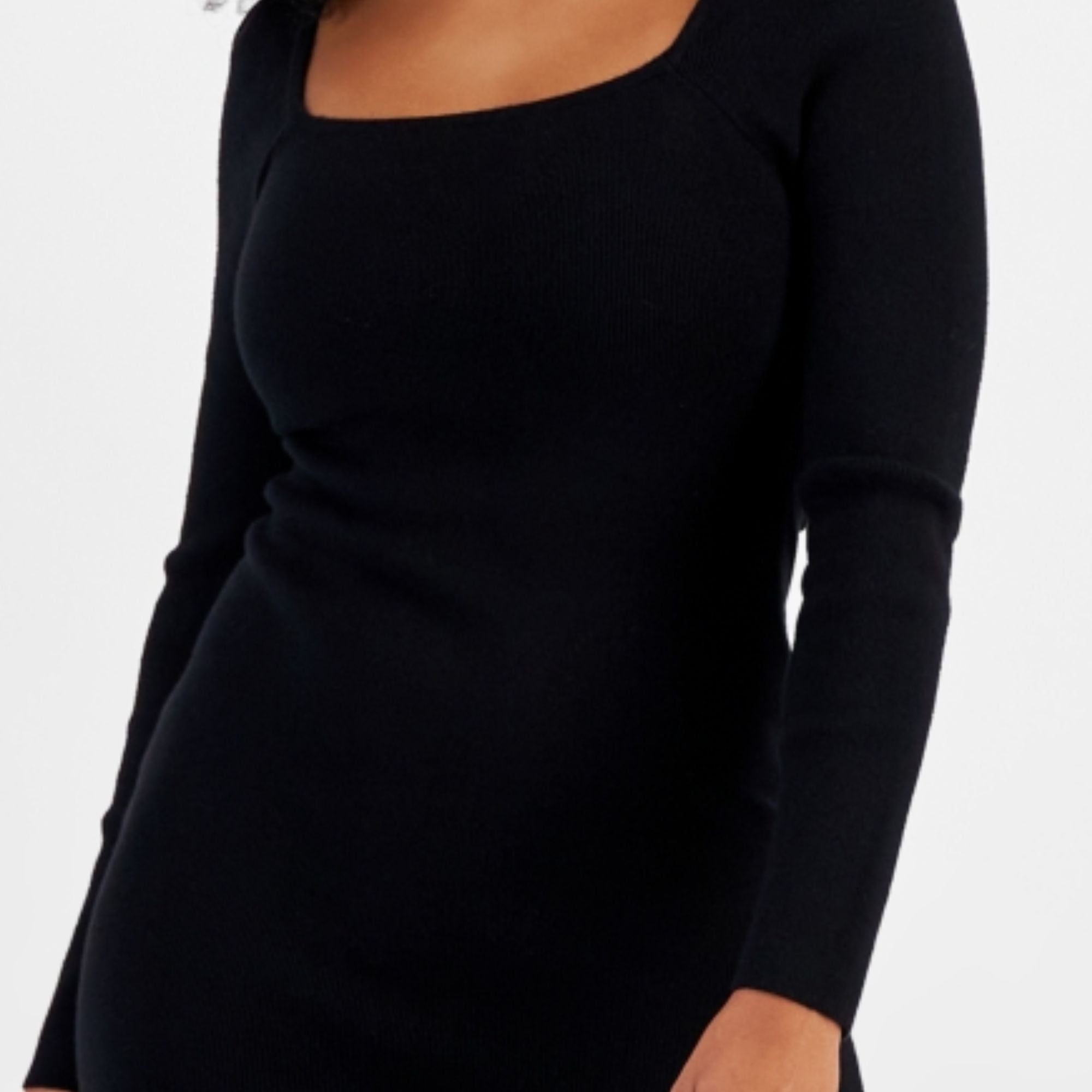 Bar III Women's Square-Neck Bodycon Sweater Dress – Deep Black, S
