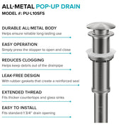 KRAUS PU-10SN Pop-Up Drain in Satin Nickel – Brass Construction, No Overflow