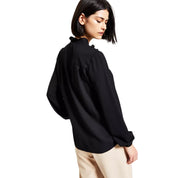 Bar III Women's Long Sleeve Ruffled Blouse – Black, Size XL