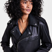 Bar III Women's Faux-Leather Jacket – Deep Black, X Large