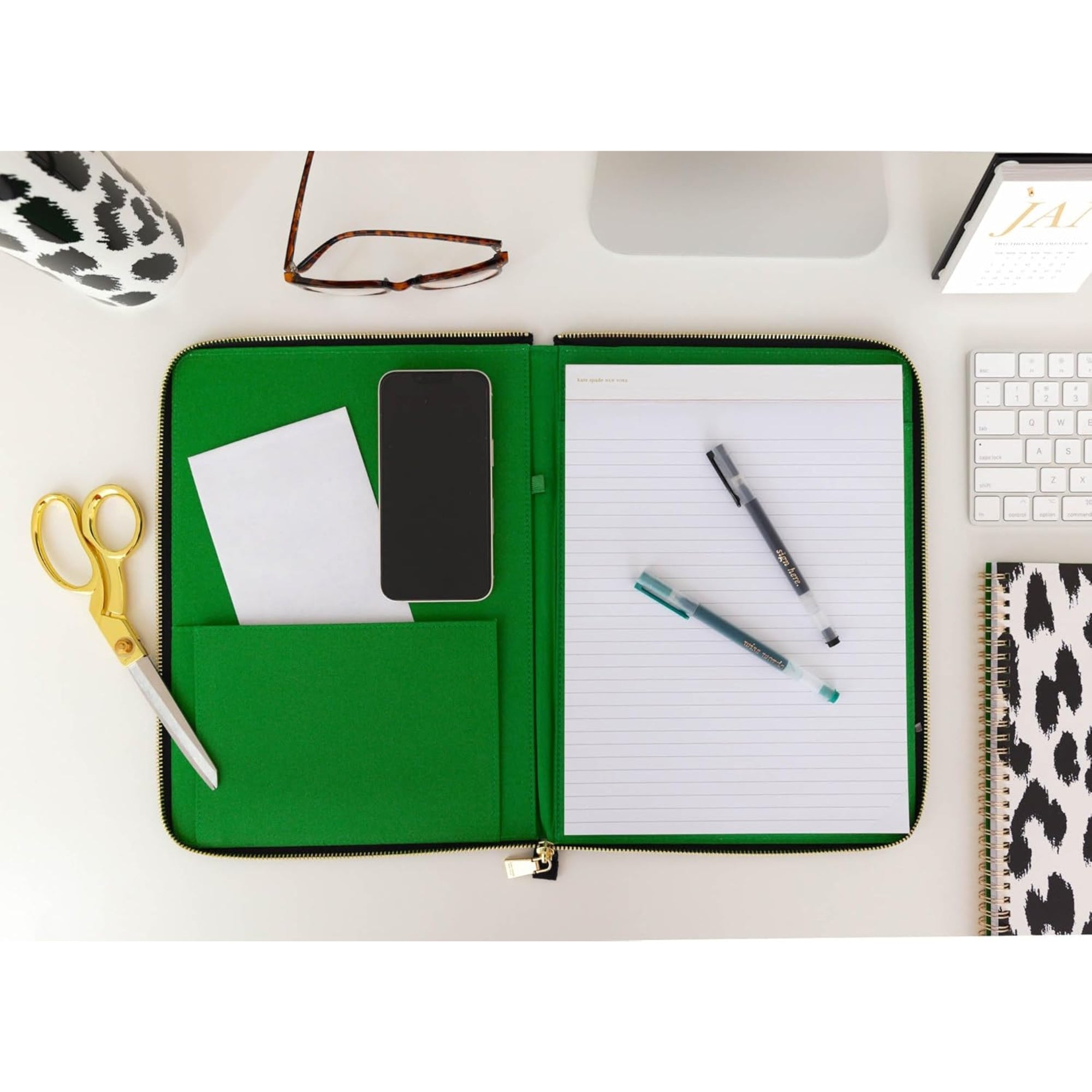 Kate Spade New York Vegan Leather Padfolio – Zippered 8.5" x 11" Portfolio Organizer, Modern Leopard