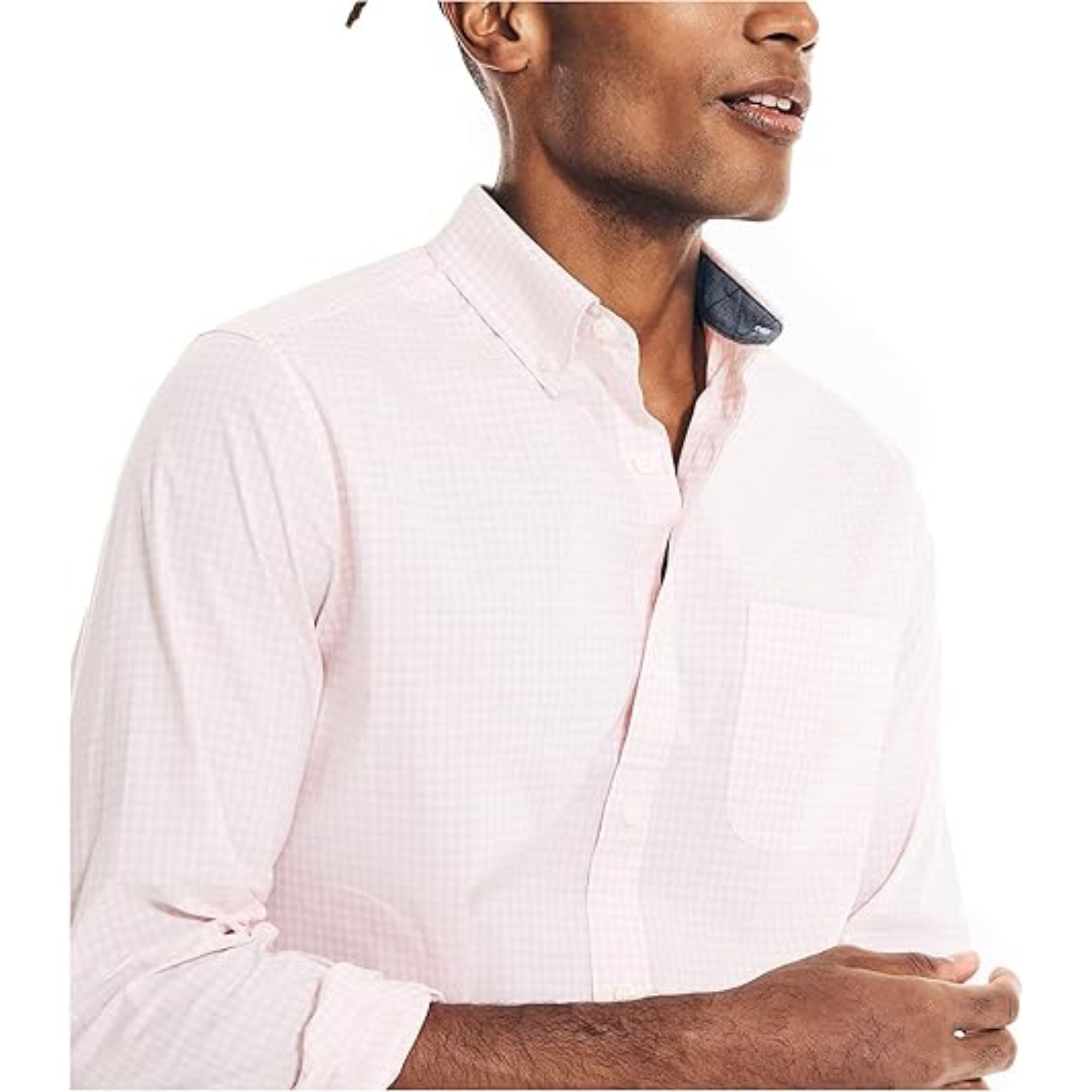 Nautica Men's Check Print Classic Fit Button-Down Shirt, Pink - Large