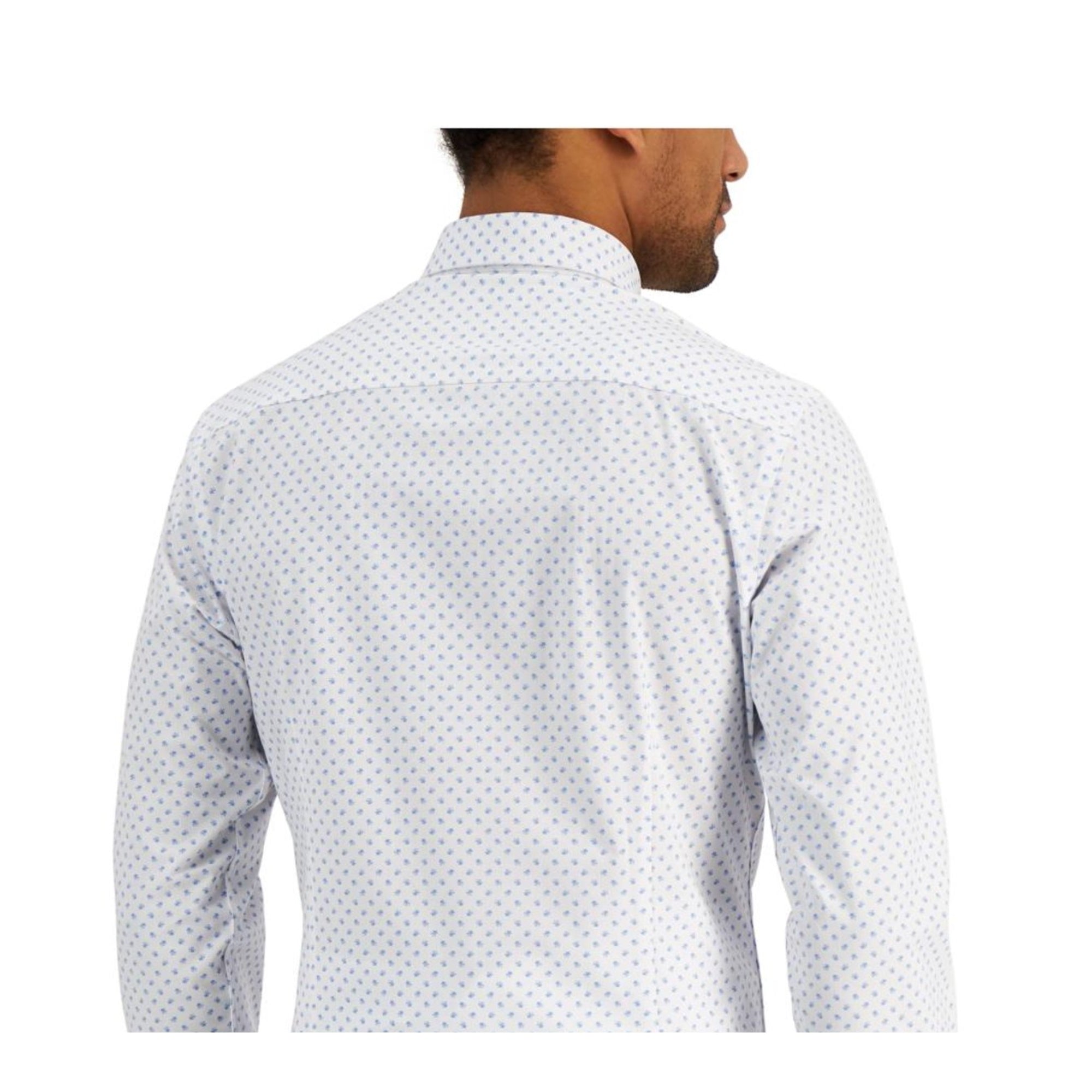 Club Room Men's Printed Slim Fit Dress Shirt, Blue - Size Small