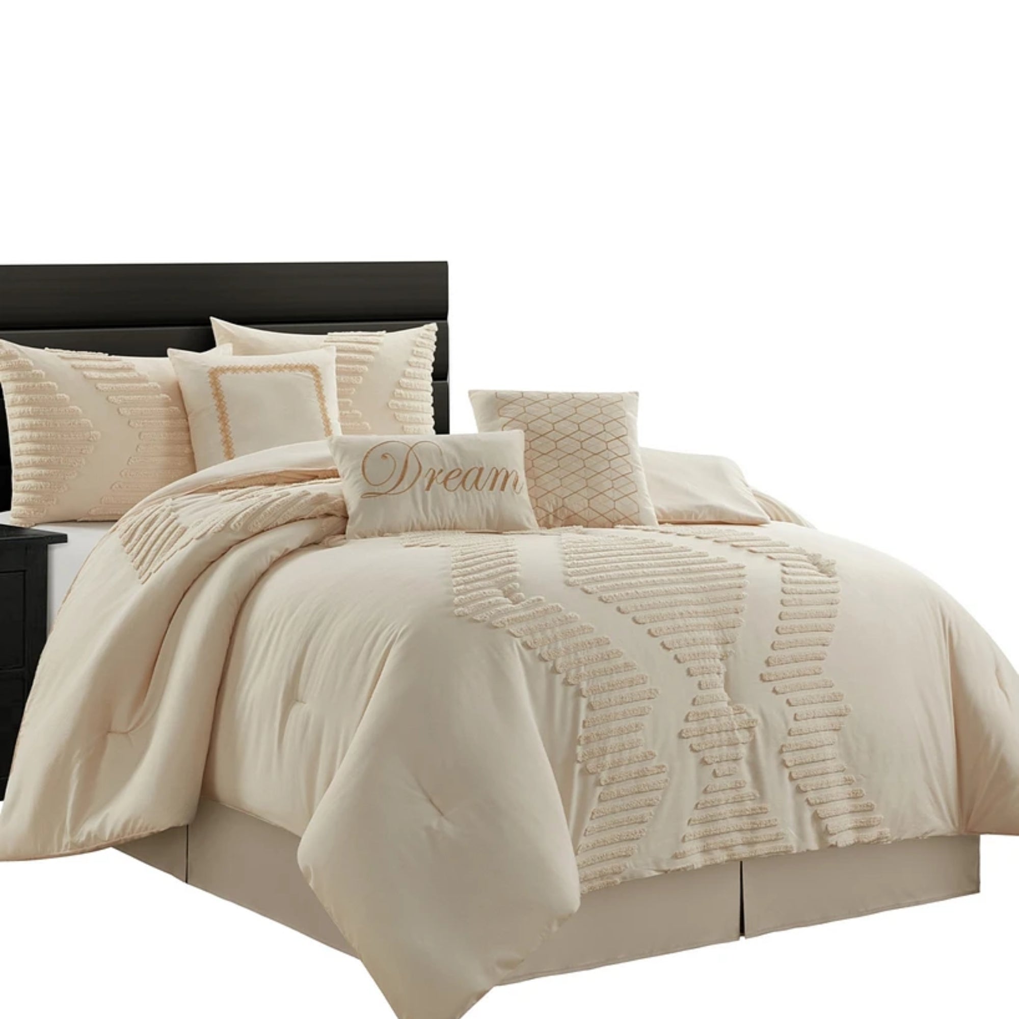 Stratford Park Galatea Tufted Embroidery 7-Pc. Comforter Set, King - Beige