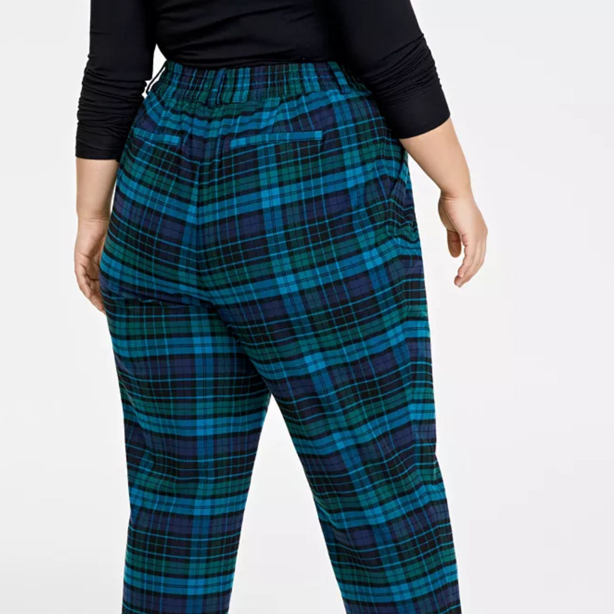 On 34th Plus Size Plaid Brushed Relaxed Ankle Pants - Blue Green Combo 3X