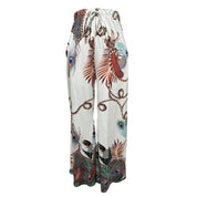 Peacock Print Wide Leg Palazzo Pants, Medium - Multicolor
