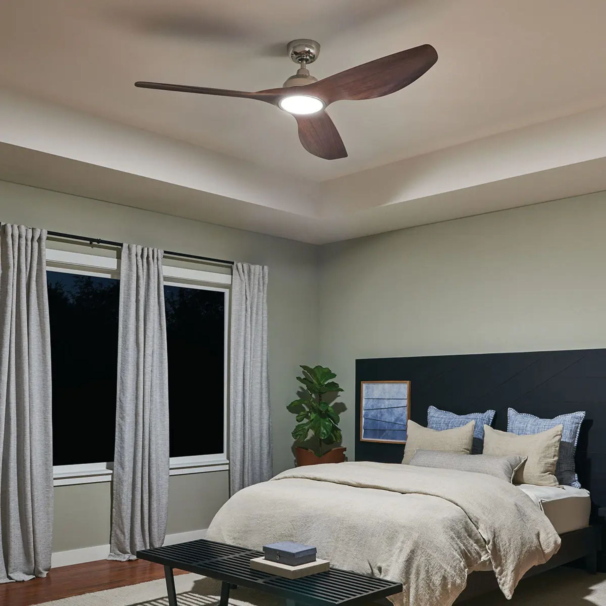 Kichler 300365 Imari 65" 3-Blade Indoor/Outdoor Ceiling Fan – Polished Nickel, LED Light Kit & Wall Control