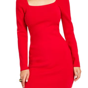 Bar III Women's Square-Neck Bodycon Sweater Dress – Cherry Candy, Size - Large