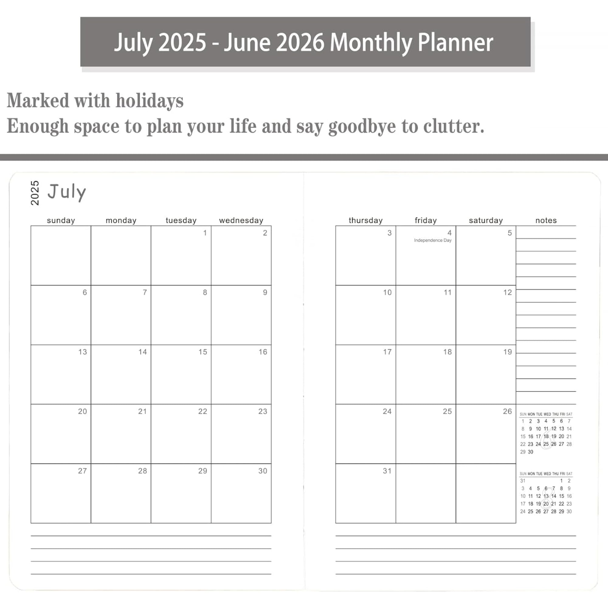 PHLIFOSS Daily Planner 2025–2026 – One Page Per Day Academic Calendar, 5.7" x 8.25", Pocket Organizer - Lake Green