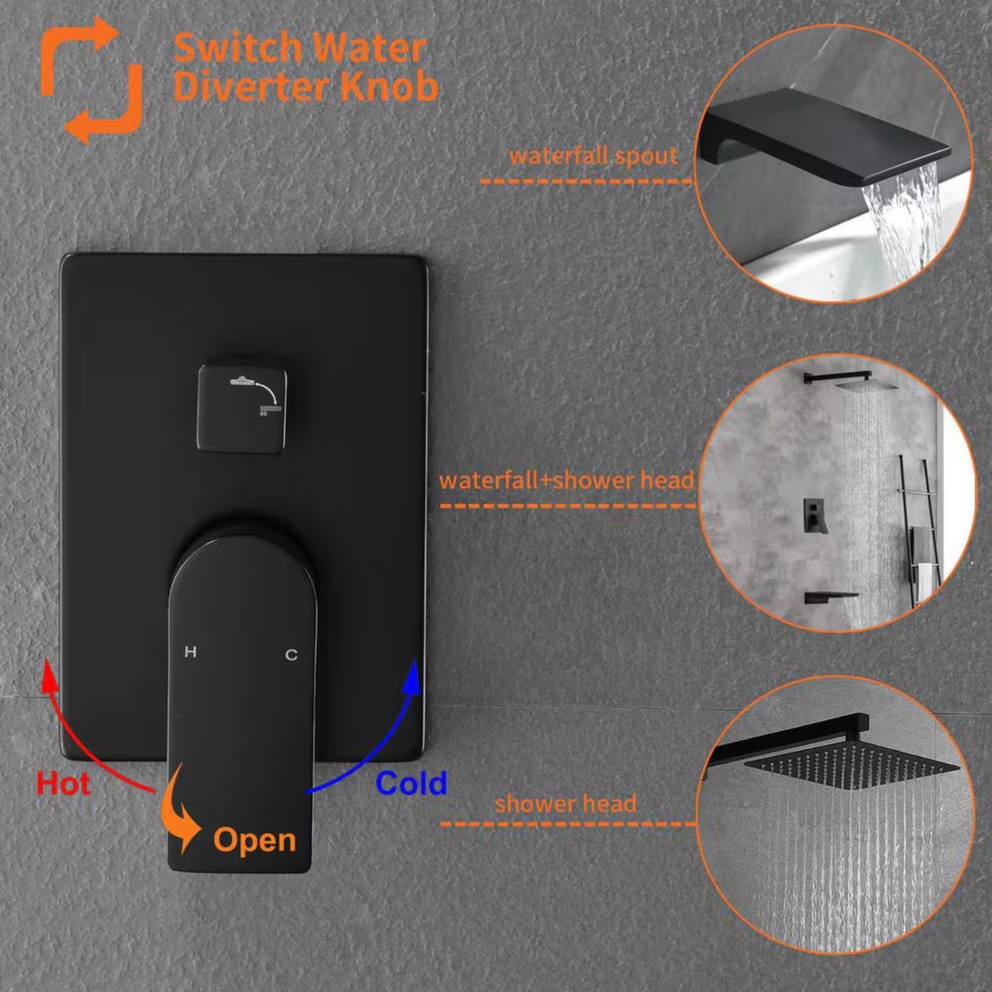 Nestfair Single-Handle 1-Spray Tub and Shower Faucet in Matte Black – Valve Included, Square Rain Shower Head