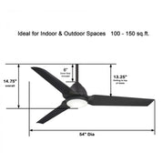 Minka-Aire Java 54" 3-Blade Ceiling Fan – Coal Finish with Etched Opal Glass (F753L-CL)
