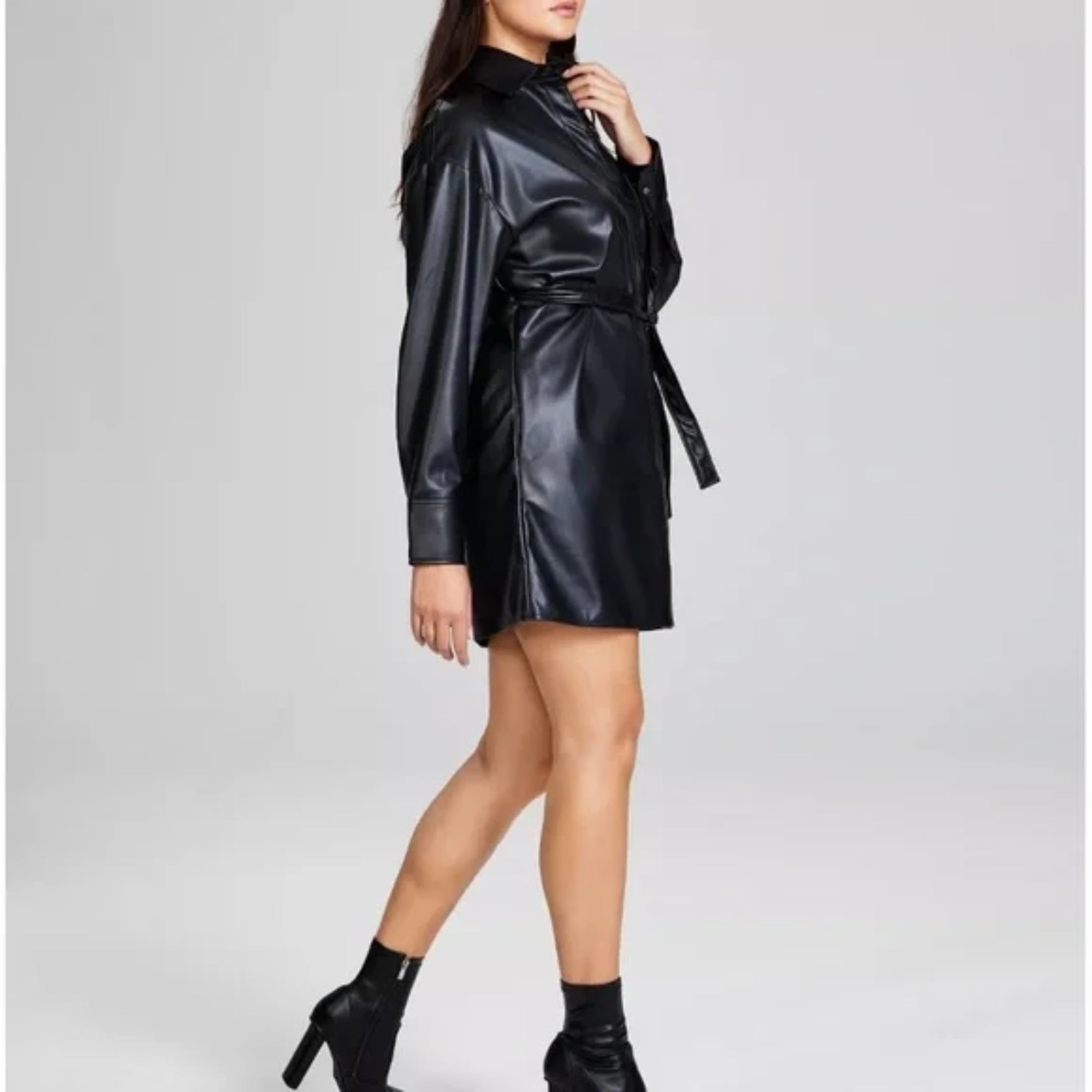 And Now This Women's Belted Faux-Leather Shirtdress – Black - XS