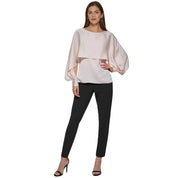 DKNY Women's Cape-Overlay Crewneck Top, Rosette Szie - M