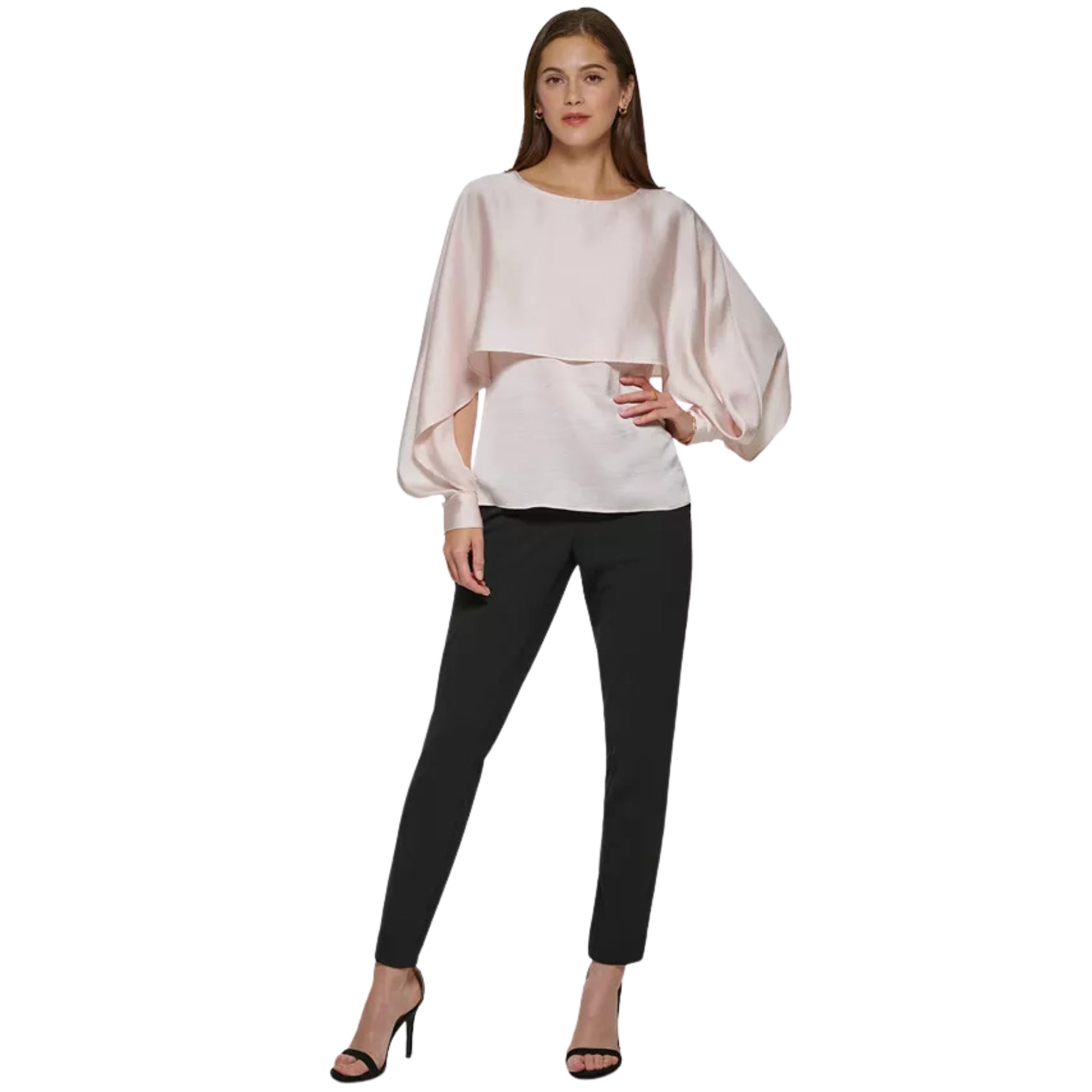 DKNY Women's Cape-Overlay Crewneck Top, Rosette Szie - M