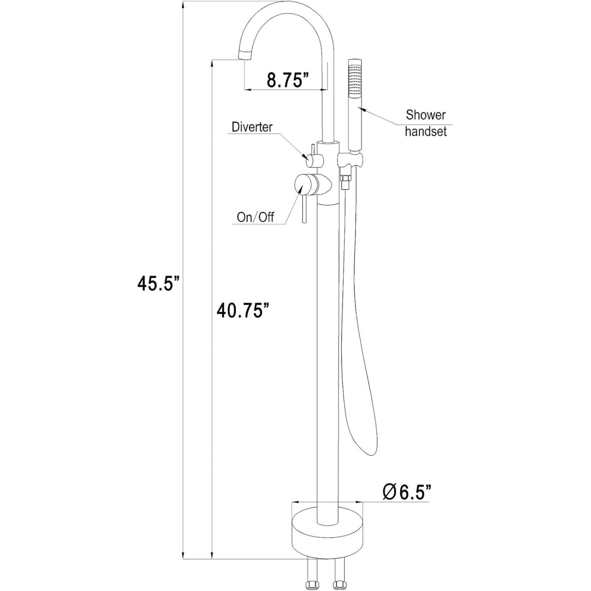 Freestanding Floor Mount Tub Faucet Bathtub Filler, Hand Shower