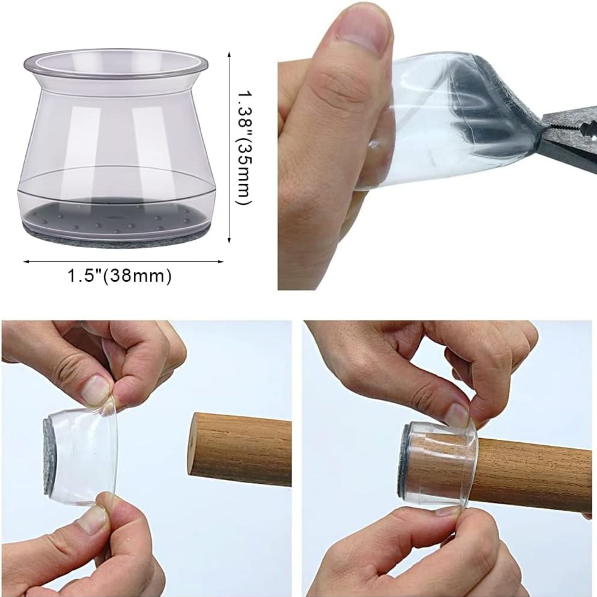 BUMACO 40Pcs Chair Leg Floor Protectors for Hardwood Floors, Silicone Pads Covers (Universal L Clear Fit 1.3"-2")