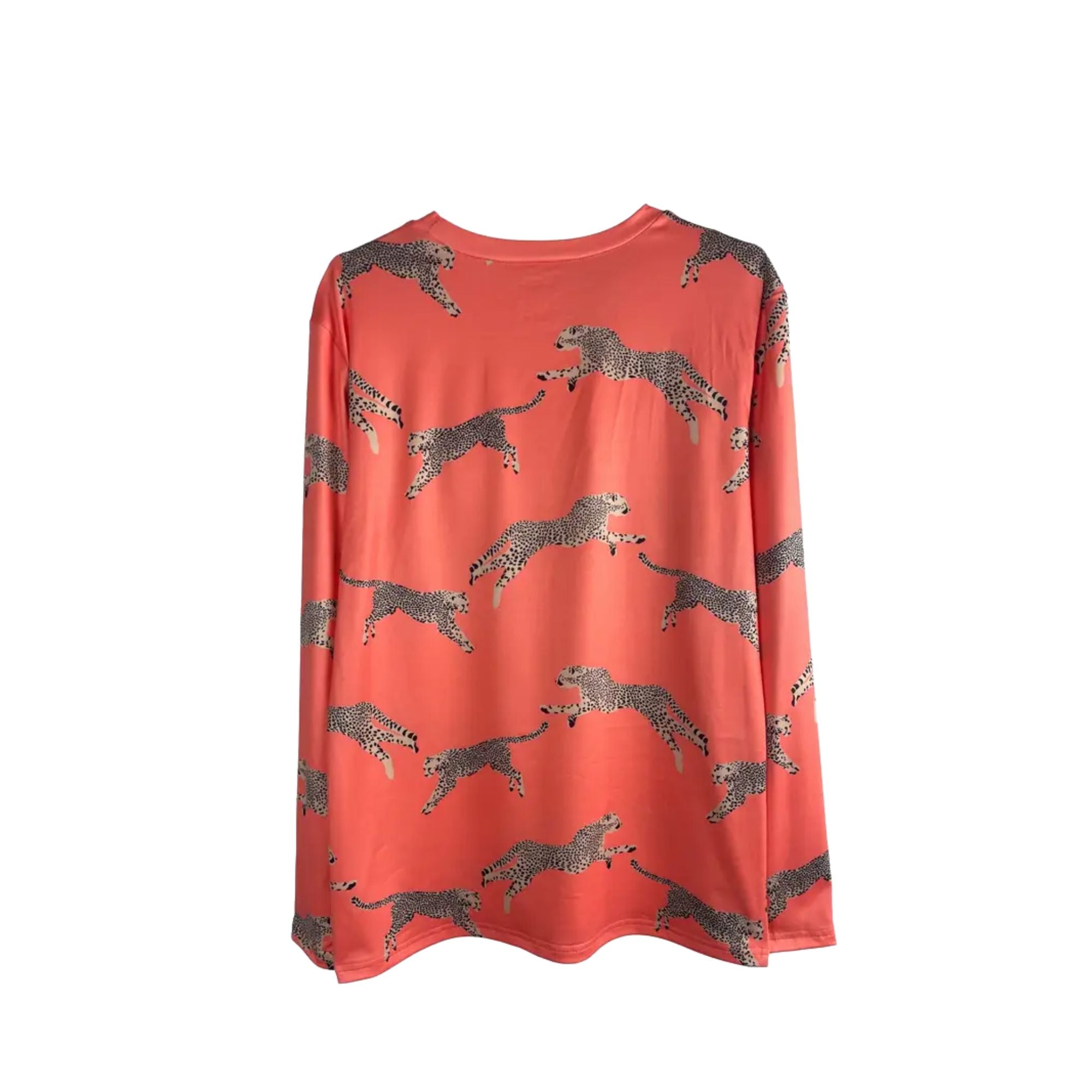 Leopard Print Crew Neck T-Shirt, Medium - Tangerine