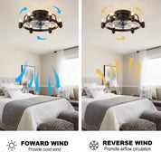 20 in. Black Indoor Flush Mount Ceiling Fan with Light and Remote – Low Profile Ceiling Light Fan for Bedroom