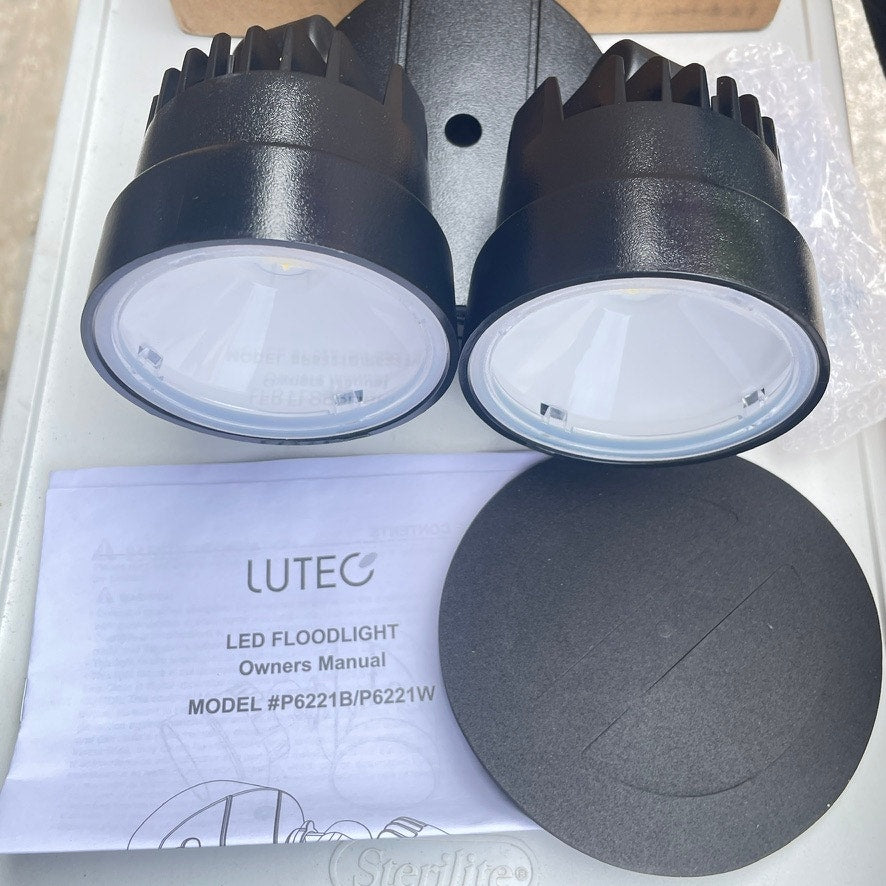 LED Flood Light (2 PACK) LUTEC 2-Light Black Outdoor Integrated LED Wall Mount