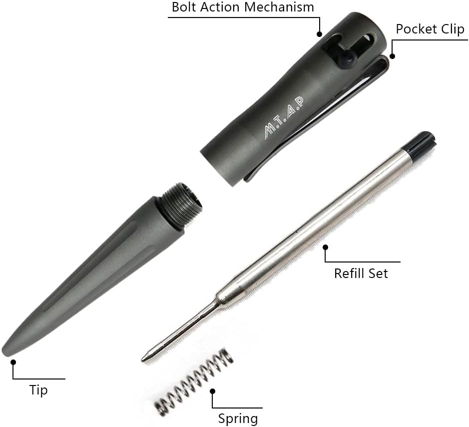 Cool Hand 4.3" EDC Tactical Bolt Action Pen – Compact Refillable Aluminum Barrel w/MTAP Logo, 0.5mm Ballpoint