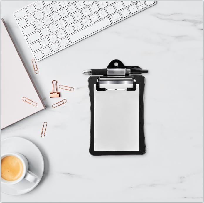 Clipco Mini Clipboard with Magnetic Back – Includes Paper Pad and Pen (2-Pack, Black)