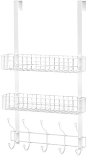 Coat Rack – Over-the-Door Hanger with Mesh Basket & Detachable Storage Shelf for Towels, Hats, Handbags, Coats