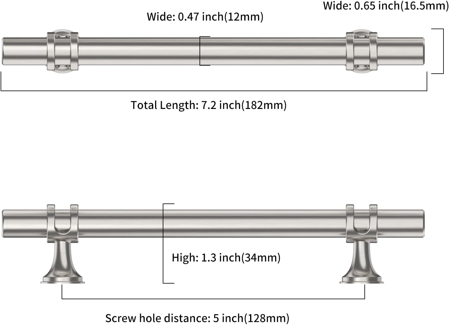 Asidrama 10-Pack 5-Inch (128mm) Brushed Satin Nickel Cabinet Pulls – Zinc Arch & Bow Kitchen Drawer Handles – Easy Install