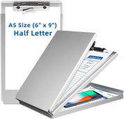 Aluminum Clipboard with Storage (Memo Size) – Recycled Metal Form Holder Binder, Fits Paper up to 5.66 x 9.5 Inches (A5 Size), 1 Pack