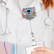 ERHACHAIJIA Retractable Badge Reel – Funny Silver Glitter ID Holder for Ultrasound Technicians, Nurses