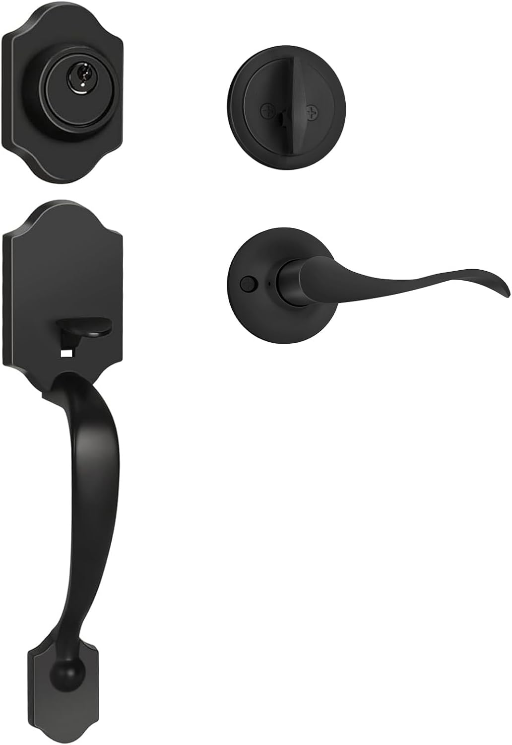 Haidms Matte Black Front Door Handle and Deadbolt Set – Heavy Duty Entry Lockset with Reversible Lever – Single Cylinder Lock – Modern Exterior Door Hardware