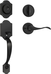 Haidms Matte Black Front Door Handle and Deadbolt Set – Heavy Duty Entry Lockset with Reversible Lever – Single Cylinder Lock – Modern Exterior Door Hardware