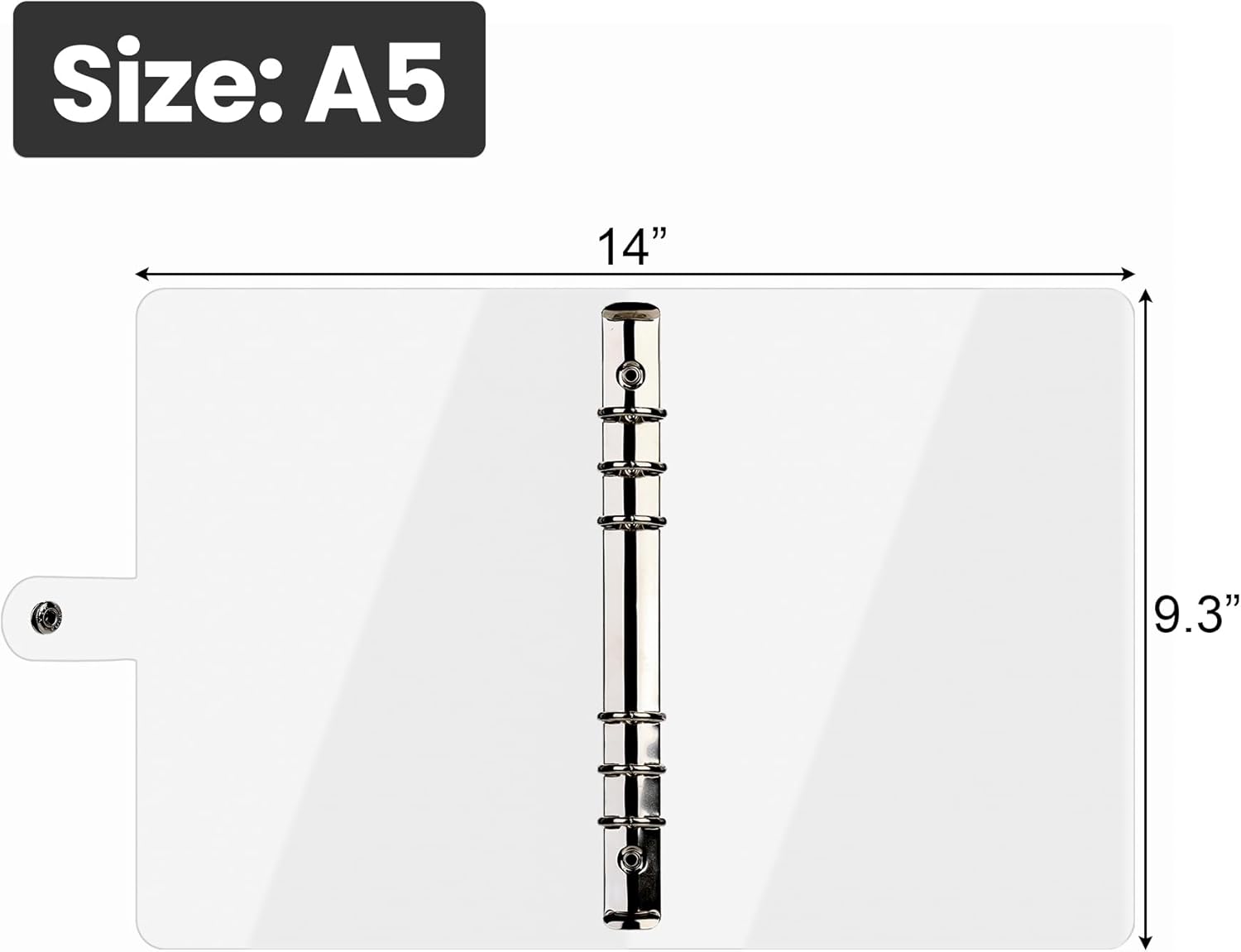 Elsjoy 6-Pack A5 Clear PVC Binder – Transparent 6-Ring Refillable Soft Notebook Covers with Snap Button Closure – Loose Leaf Binding – 9.3" x 7"