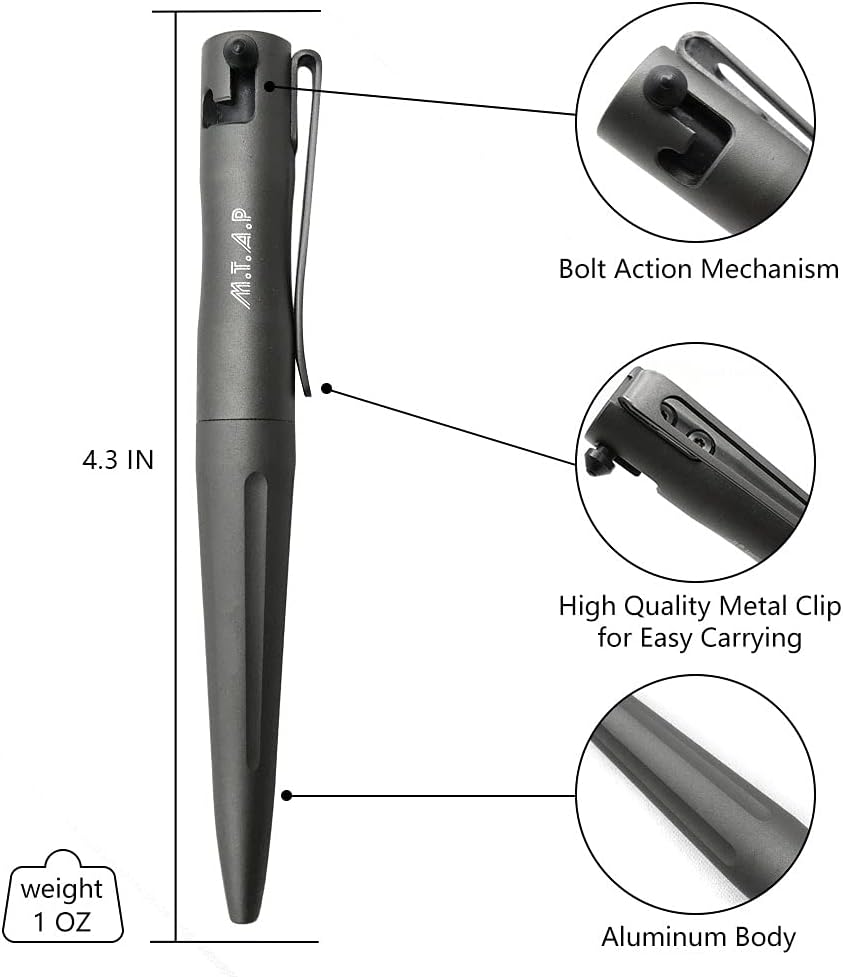 Cool Hand 4.3" EDC Tactical Bolt Action Pen – Compact Refillable Aluminum Barrel w/MTAP Logo, 0.5mm Ballpoint